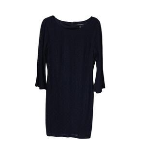 Sharagano Navy Blue Crochet Lace 3/4 Sleeve Dress Womens Size 10 NWT